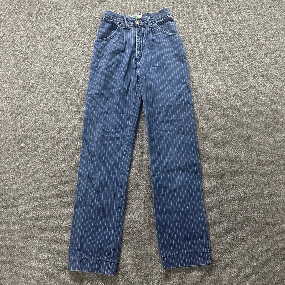 Palmetto's Jeans Womens Size 1 Blue Pinstripe High Waisted Straight Leg USA Made